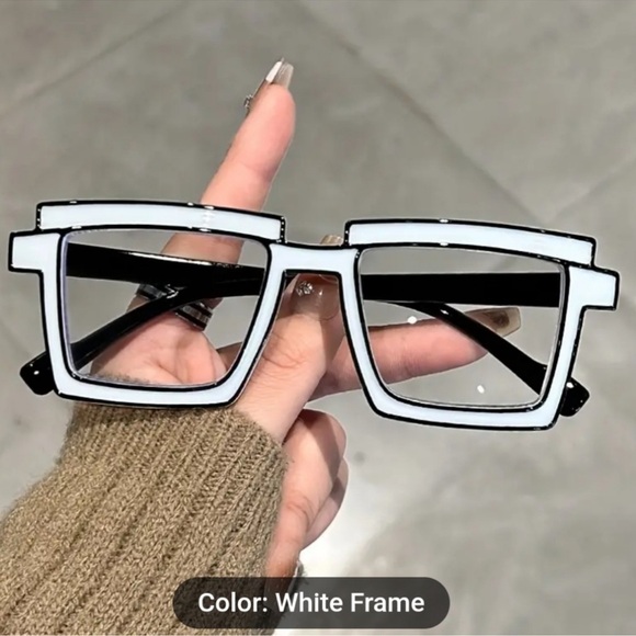 White & Black Cyberpunk Rectangular Glasses | Y2K Retro Anime Style Frames - Picture 8 of 9